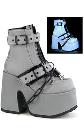 CAMEL-205 Grey Reflective Platform Boots-Demonia-Tragic Beautiful