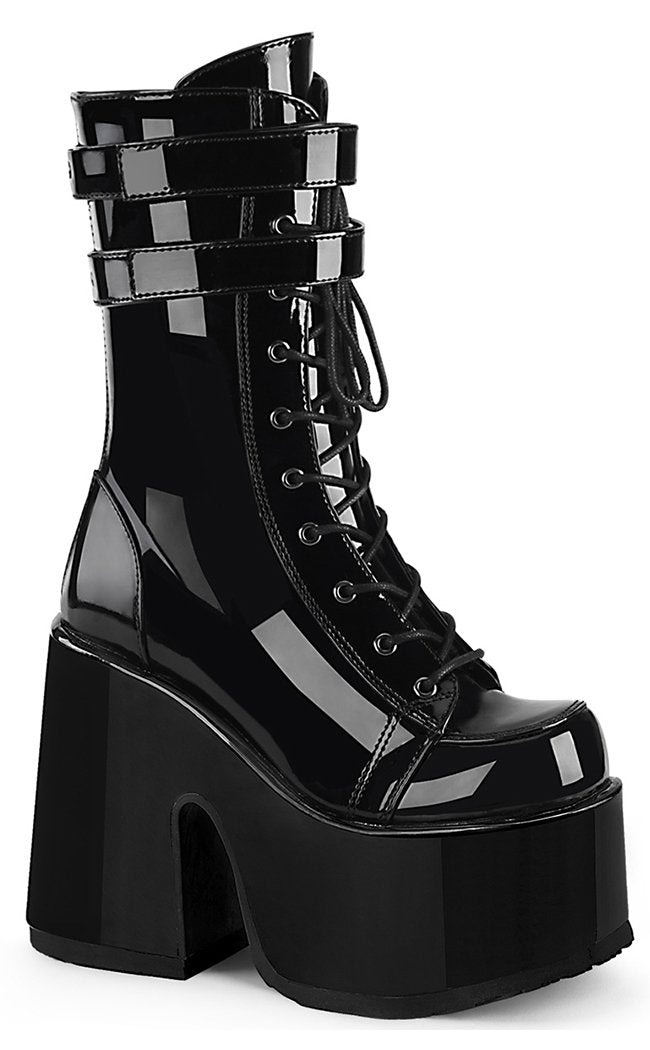 Camel-250 Black Patent Platform Boots-Demonia-Tragic Beautiful