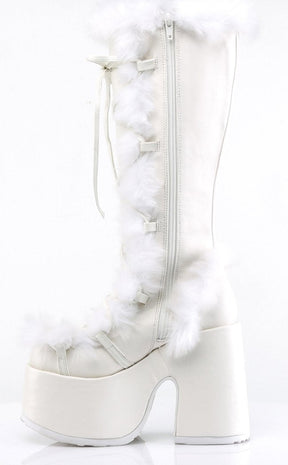 CAMEL-311 White Vegan Leather Boots-Demonia-Tragic Beautiful