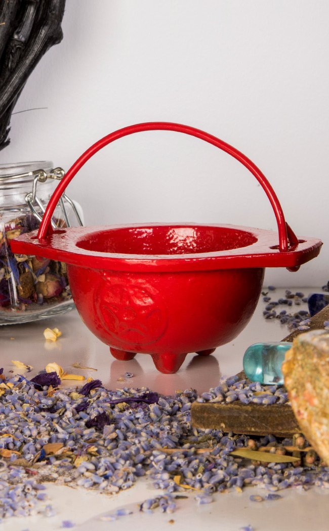 Cast Iron Cauldron | Red Pentacle-Cauldrons-Tragic Beautiful