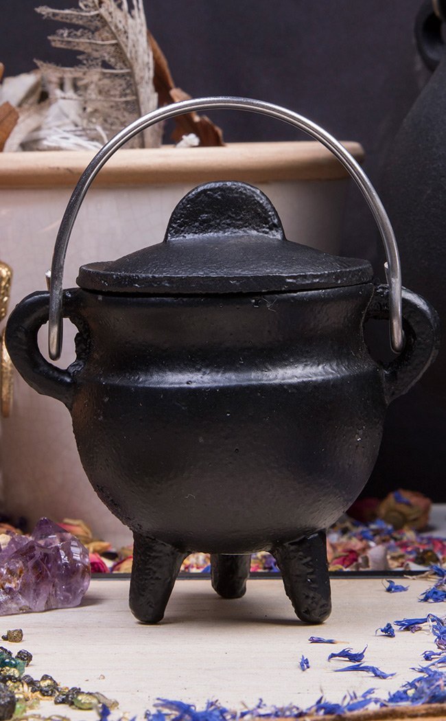 Cast Iron Cauldron w Lid in Black-Cauldrons-Tragic Beautiful