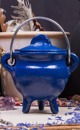 Cast Iron Cauldron w Lid in Blue-Cauldrons-Tragic Beautiful