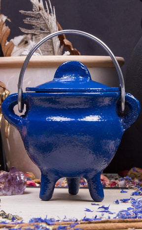 Cast Iron Cauldron w Lid in Blue-Cauldrons-Tragic Beautiful