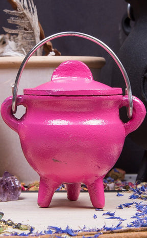 Cast Iron Cauldron w Lid in Pink-Cauldrons-Tragic Beautiful