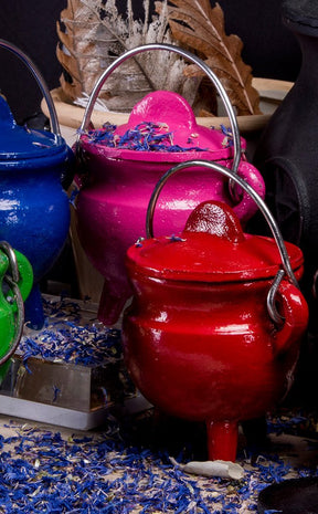 Cast Iron Cauldron w Lid in Red-Cauldrons-Tragic Beautiful