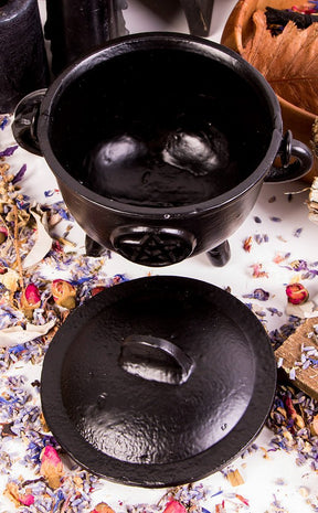 Cast Iron Engraved Pentacle Cauldron-Cauldrons-Tragic Beautiful