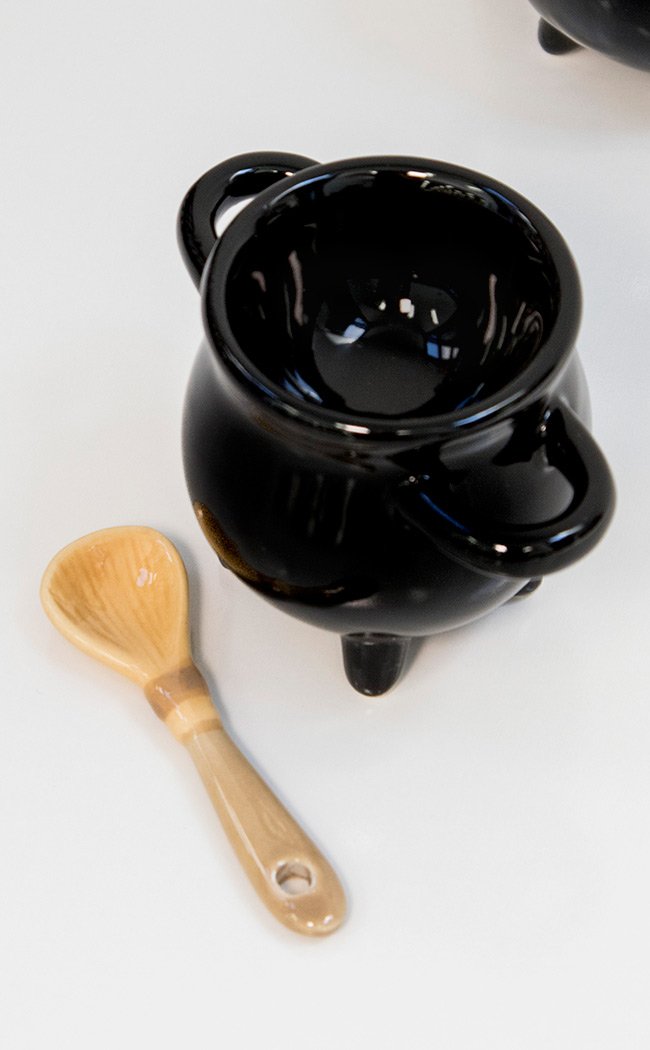 Cauldron Egg Cup with Broom Spoon-Homewares-Tragic Beautiful