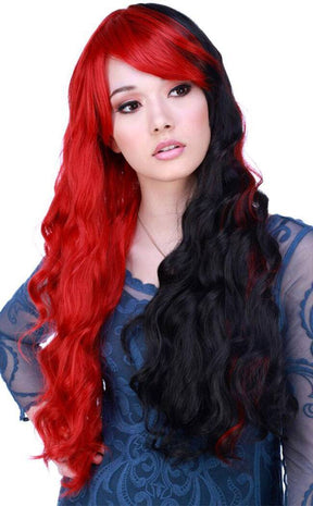 Classic Wavy Long Black/Red Wig-Rockstar Wigs-Tragic Beautiful