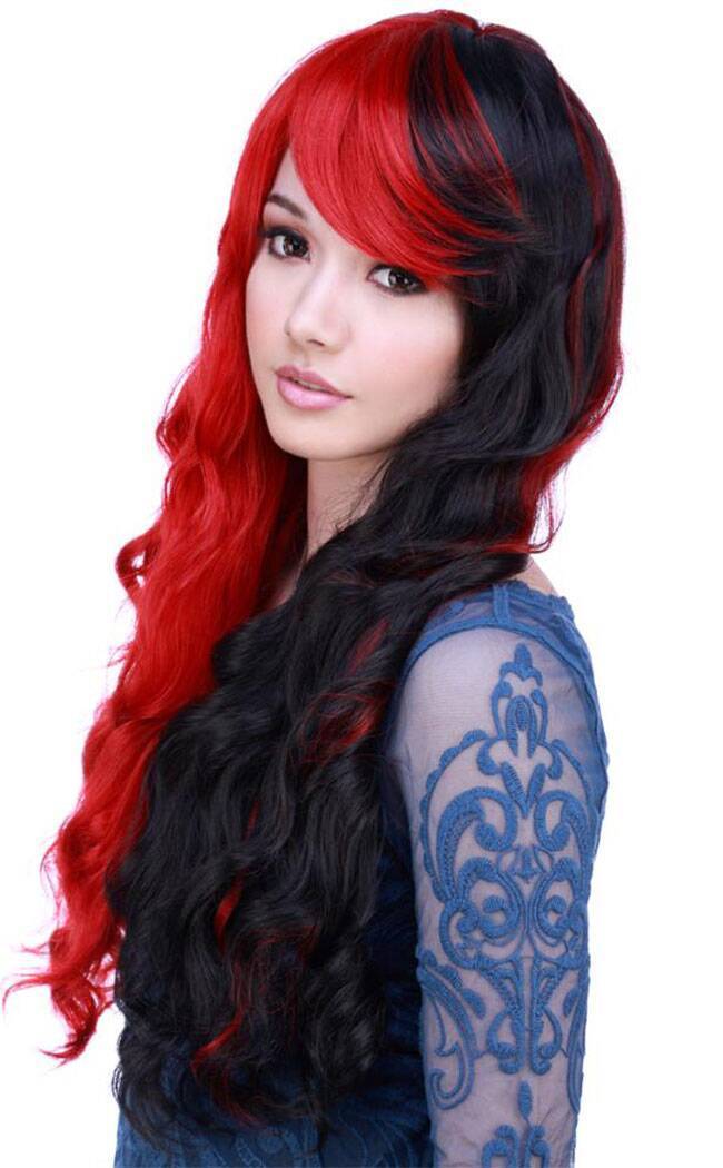 Classic Wavy Long Black/Red Wig-Rockstar Wigs-Tragic Beautiful