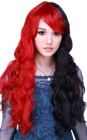 Classic Wavy Long Black/Red Wig-Rockstar Wigs-Tragic Beautiful