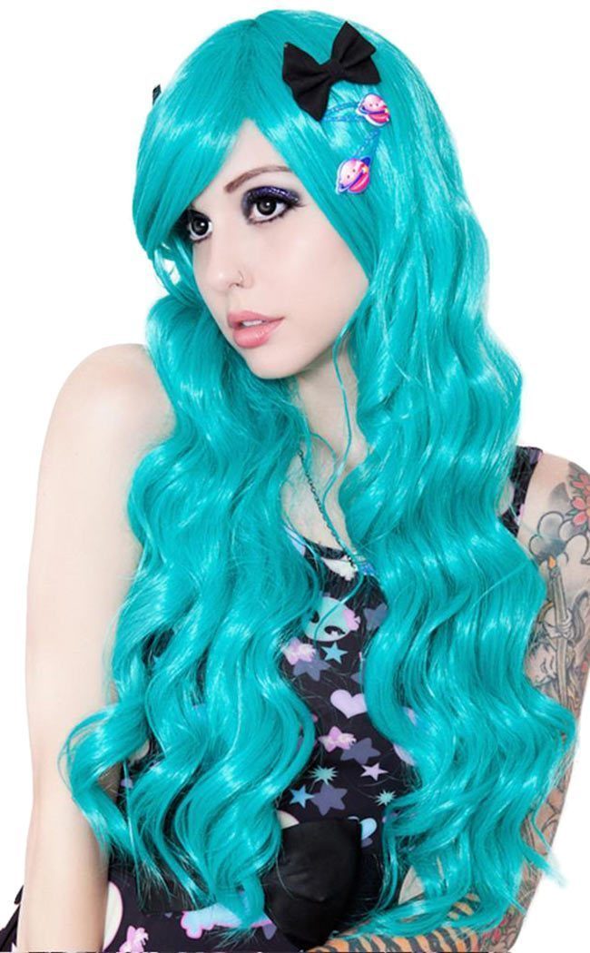 Classic Wavy Long Teal Wig-Rockstar Wigs-Tragic Beautiful