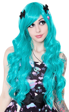 Classic Wavy Long Teal Wig-Rockstar Wigs-Tragic Beautiful