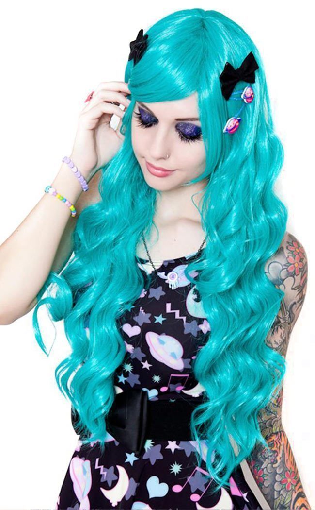 Classic Wavy Long Teal Wig-Rockstar Wigs-Tragic Beautiful