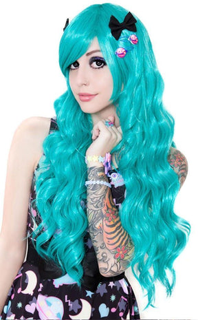 Classic Wavy Long Teal Wig-Rockstar Wigs-Tragic Beautiful