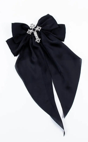 Condemned Bow Hair Clip-Cold Black Heart-Tragic Beautiful