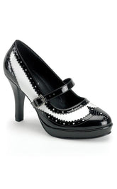 CONTESSA-06 Black White Gangster Mary Jane Heels-Funtasma-Tragic Beautiful