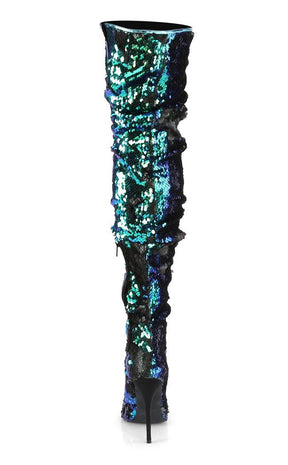 COURTLY-3011 Green Iridescent Sequin Thigh High Boots-Pleaser-Tragic Beautiful