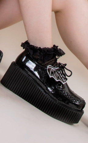 CREEPER-205 Black Glitter Vinyl Creepers-Demonia-Tragic Beautiful