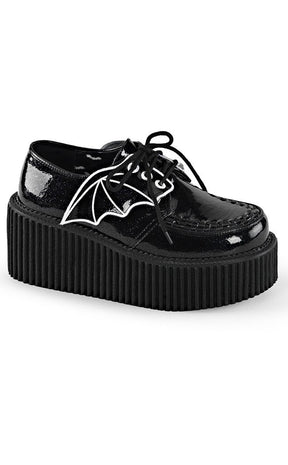 CREEPER-205 Black Glitter Vinyl Creepers-Demonia-Tragic Beautiful