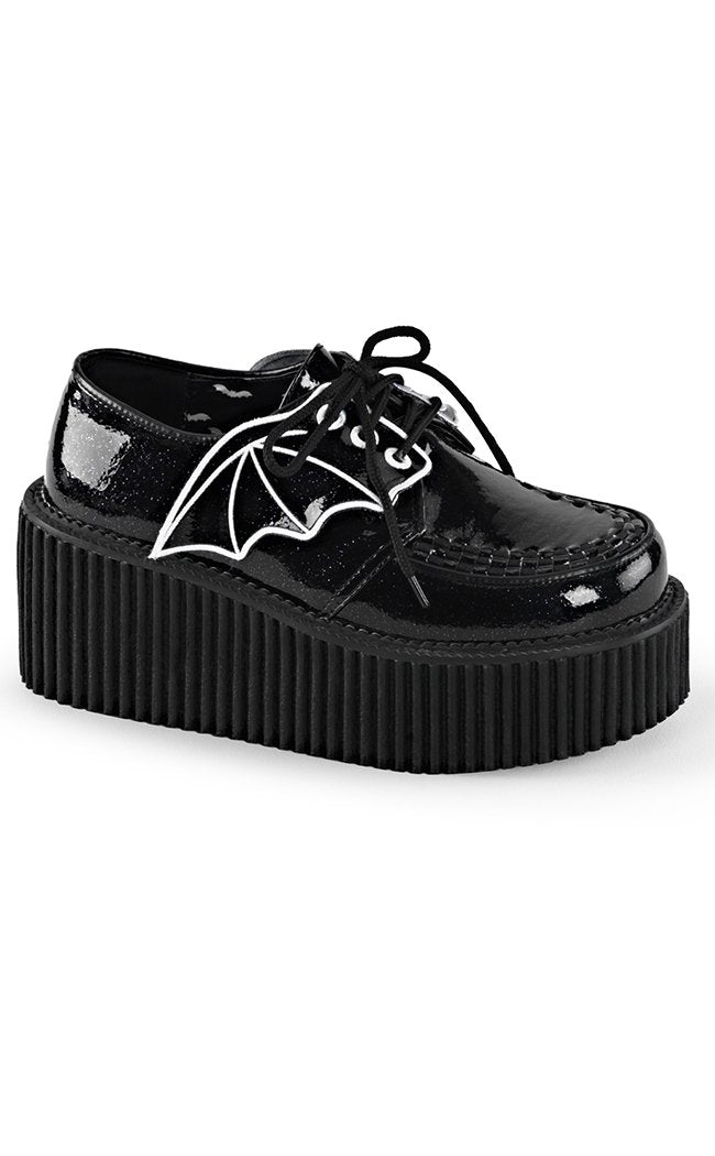 CREEPER-205 Black Glitter Vinyl Creepers-Demonia-Tragic Beautiful