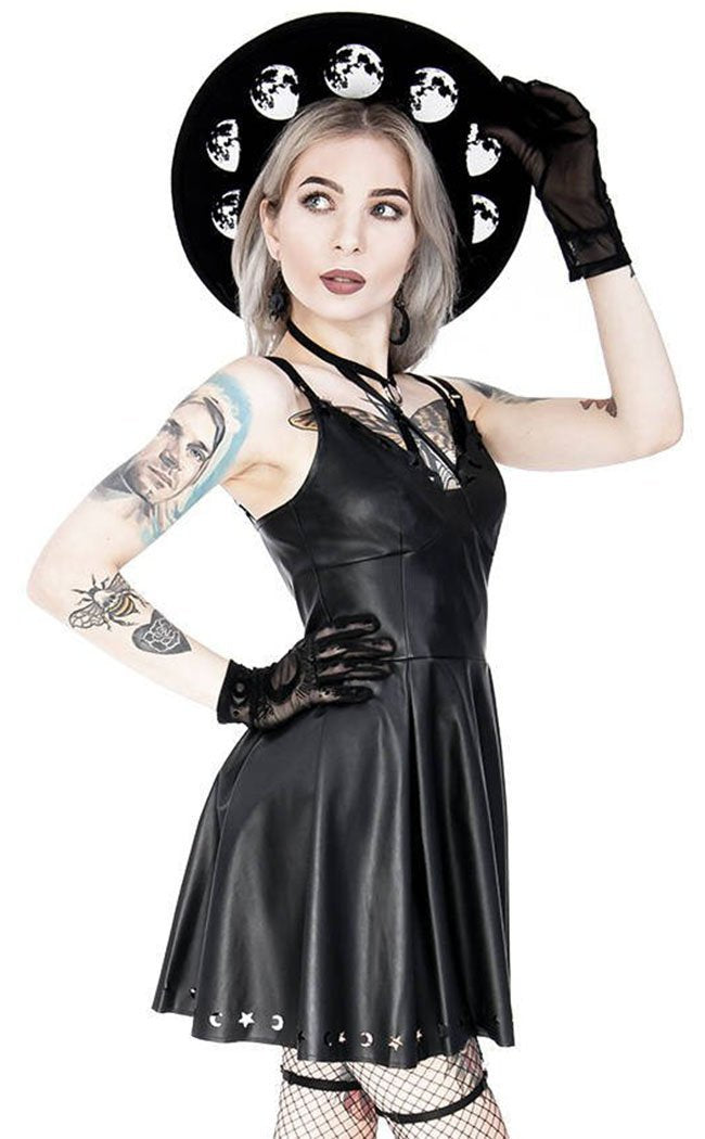 Crescent Faux Leather Mini Dress-Restyle-Tragic Beautiful