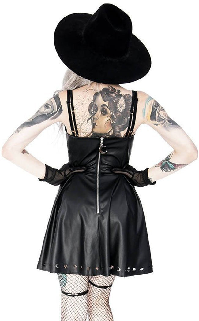 Crescent Faux Leather Mini Dress-Restyle-Tragic Beautiful