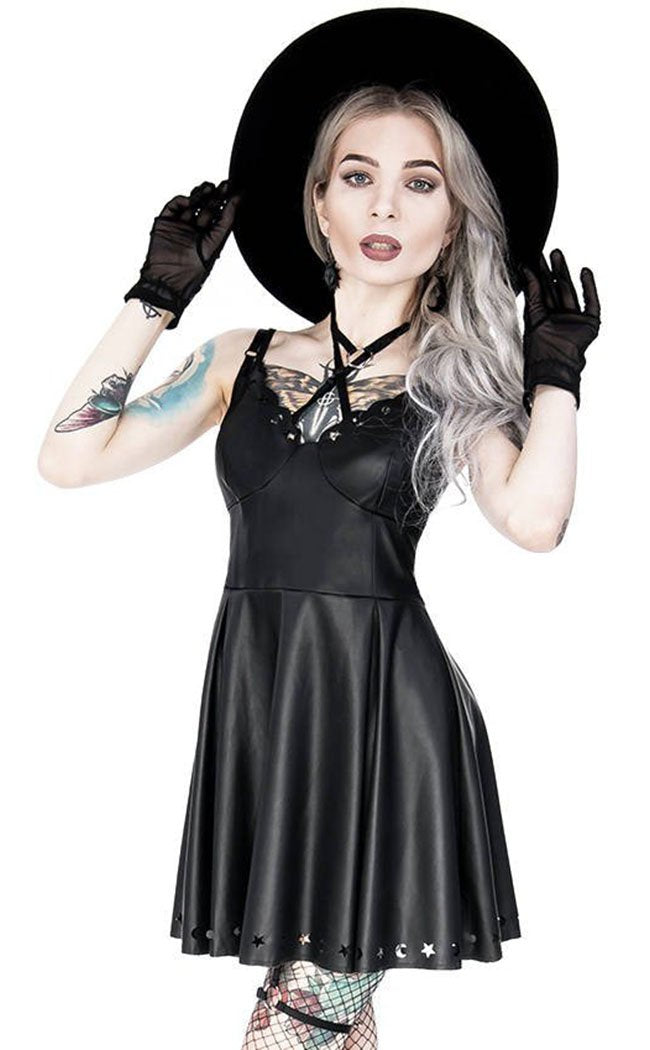 Crescent Faux Leather Mini Dress-Restyle-Tragic Beautiful