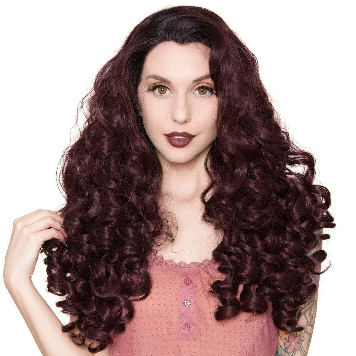 Curly Dark Roots Black Rose Lace Front Wig-Rockstar Wigs-Tragic Beautiful