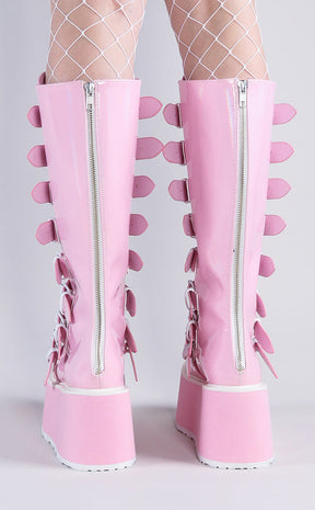 DAMNED-318 Baby Pink Holographic Boots-Demonia-Tragic Beautiful