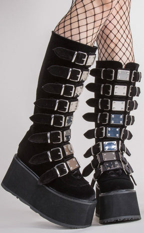 DAMNED-318 Black Velvet Boots (Au Stock)-Demonia-Tragic Beautiful