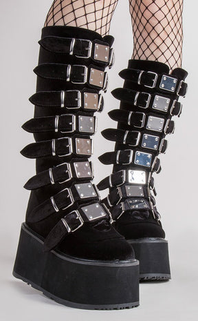 DAMNED-318 Black Velvet Boots (Au Stock)-Demonia-Tragic Beautiful