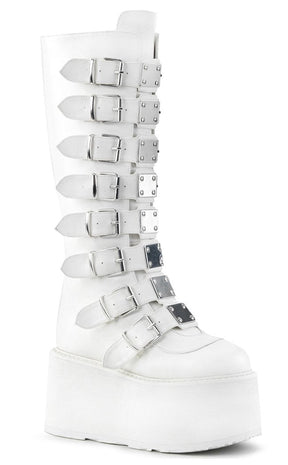 DAMNED-318 White Vegan Leather Boots (Au Stock)-Demonia-Tragic Beautiful