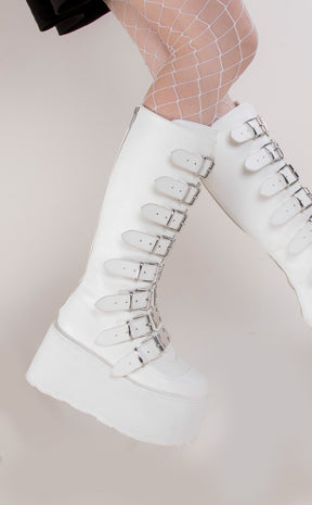 DAMNED-318 White Vegan Leather Boots (Au Stock)-Demonia-Tragic Beautiful