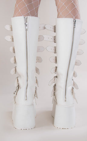 DAMNED-318 White Vegan Leather Boots (Au Stock)-Demonia-Tragic Beautiful