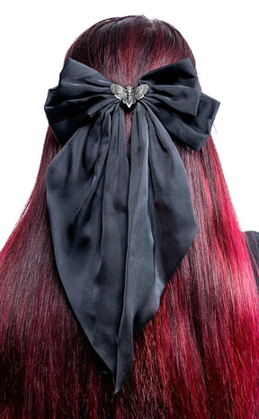 Death Head Bow Hair Clip-Cold Black Heart-Tragic Beautiful