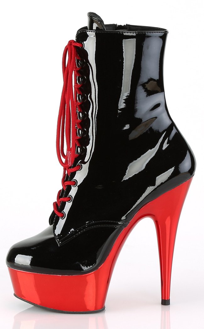 DELIGHT-1020 Black Patent Red Chrome Ankle Boots-Pleaser-Tragic Beautiful