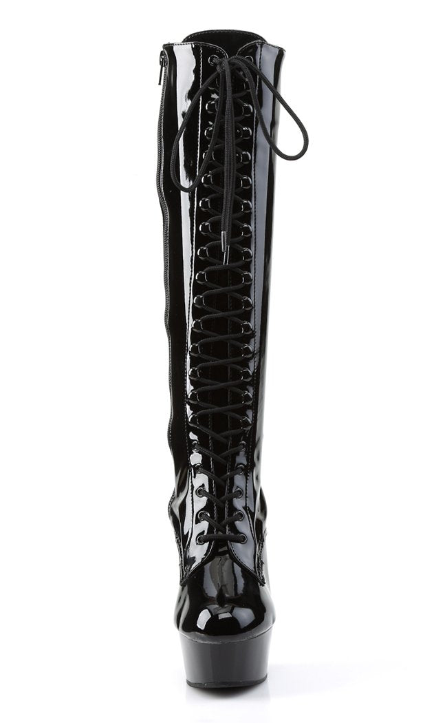 DELIGHT-2023 Black Patent Knee High Boots-Pleaser-Tragic Beautiful