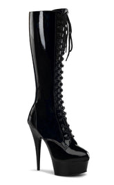 DELIGHT-2023 Black Patent Knee High Boots-Pleaser-Tragic Beautiful