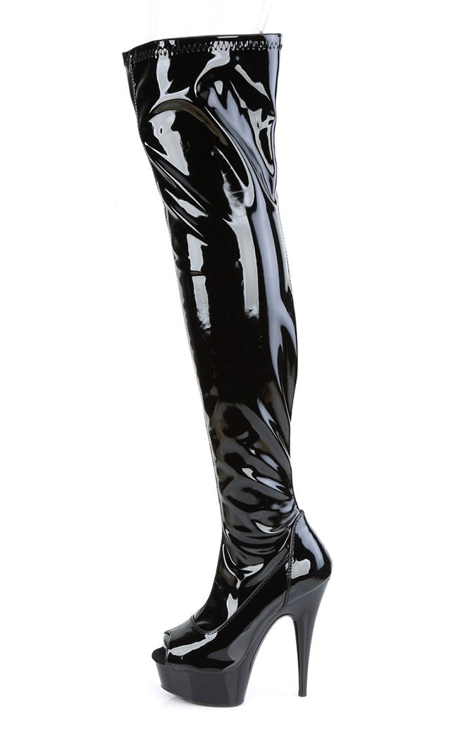 DELIGHT-3011 Black Patent Thigh High Boots-Pleaser-Tragic Beautiful