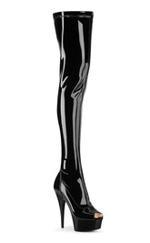 DELIGHT-3011 Black Patent Thigh High Boots-Pleaser-Tragic Beautiful