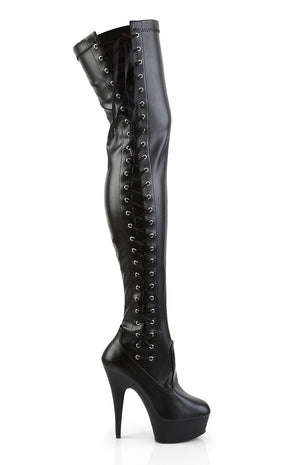 DELIGHT-3050 Black / Black Matte Thigh High Boots-Pleaser-Tragic Beautiful