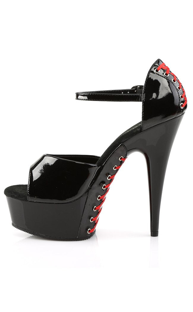 DELIGHT-660FH Blk Pat/Blk (Red Lace) Heels-Pleaser-Tragic Beautiful