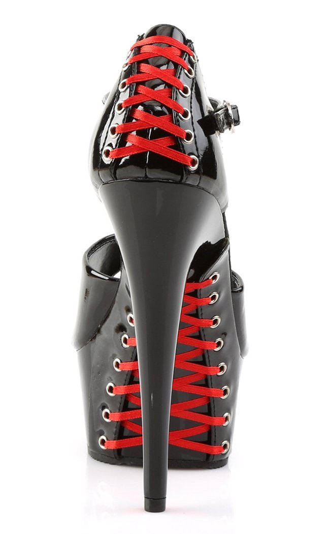 DELIGHT-660FH Blk Pat/Blk (Red Lace) Heels-Pleaser-Tragic Beautiful