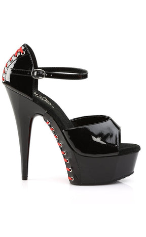 DELIGHT-660FH Blk Pat/Blk (Red Lace) Heels-Pleaser-Tragic Beautiful