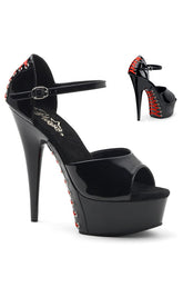 DELIGHT-660FH Blk Pat/Blk (Red Lace) Heels-Pleaser-Tragic Beautiful