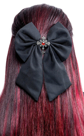 Desecration Bow Hair Clip | Red-Cold Black Heart-Tragic Beautiful