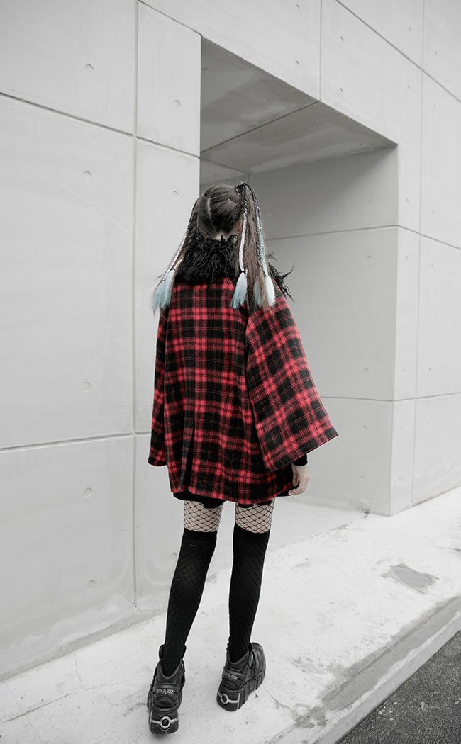 Deville Plaid Faux Fur Coat-Punk Rave-Tragic Beautiful