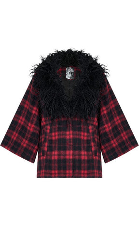 Deville Plaid Faux Fur Coat-Punk Rave-Tragic Beautiful