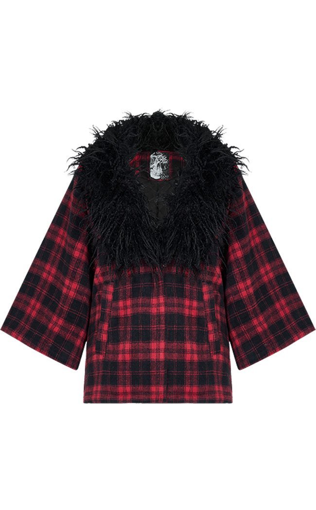 Deville Plaid Faux Fur Coat-Punk Rave-Tragic Beautiful