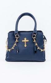 Don't Cross Me Leather Handbag | Navy Gold